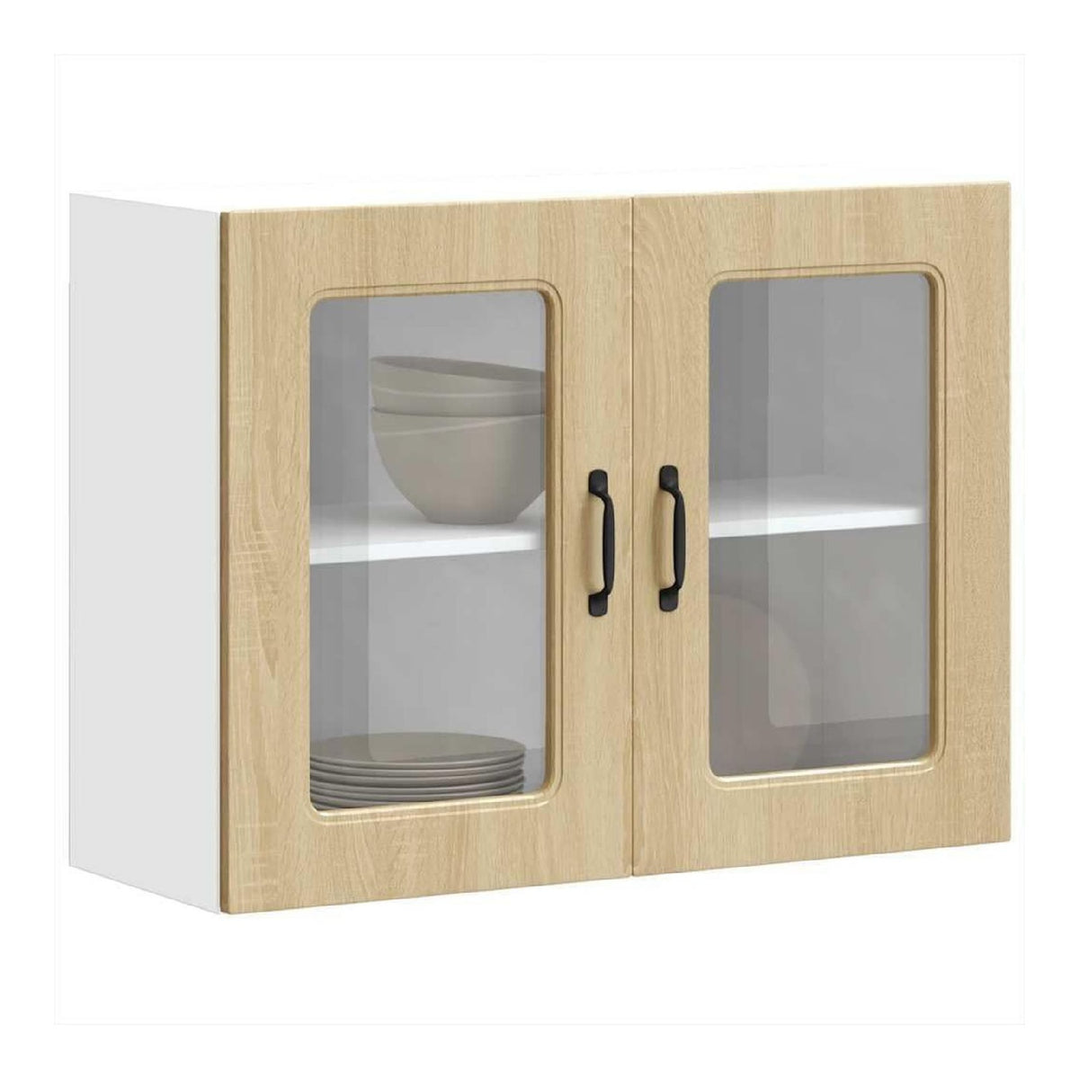 Hangeschrank mit Tur Wandschrank Kuchenmobel Geraumiger Kuchenschrank mit Viel Stauraum Aufbewahrungsschrank Sonoma-Eiche 80x31x60 cm Holzwerkstoff und Glas
