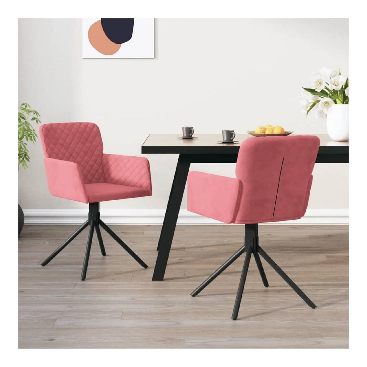 Drehbare Esszimmerstuhle 2 STK. Rosa Samt
