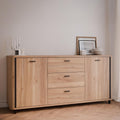 Sideboard mit 2 T¨¹ren und 3 Schubladen aus Holzwerkstoff in Mauvella-Eiche und Schwarz, 164,4 ¡Á 78 ¡Á 42 cm