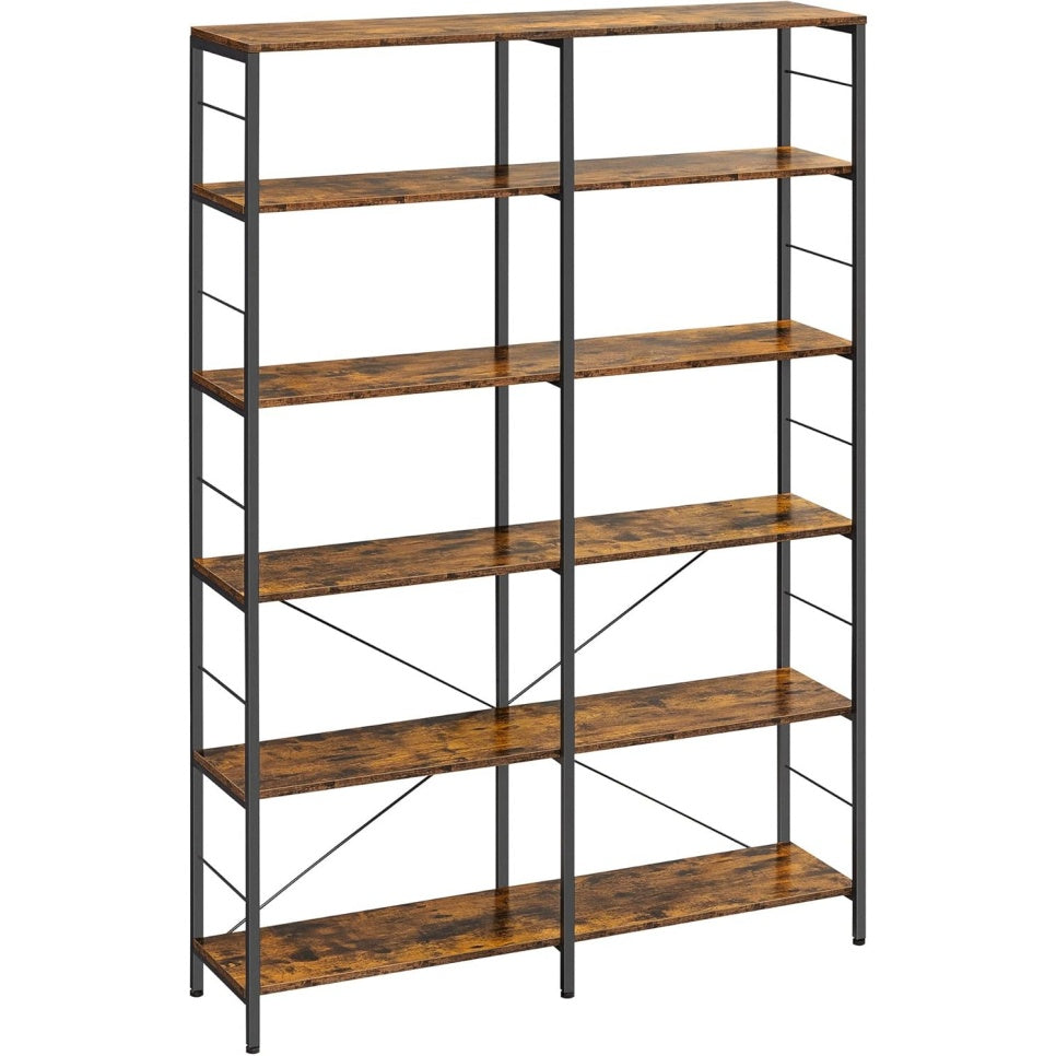 B¨¹cherregal mit 6 Ebenen, 30 ¡Á 120 ¡Á 170 cm, Vintagebraun und Tintenschwarz