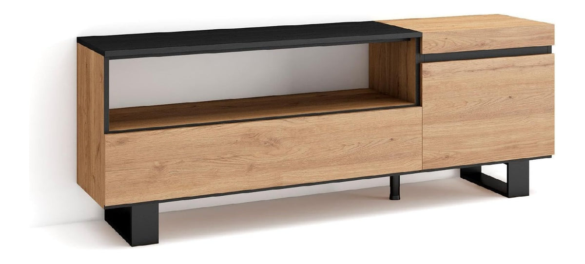 TV-Schrank, Lowboard fur Wohnzimmer und Esszimmer 150x57x35cm Fur TV-Gerate bis zu 65' Industriedesign Moderner Stil Eiche Schwarz
