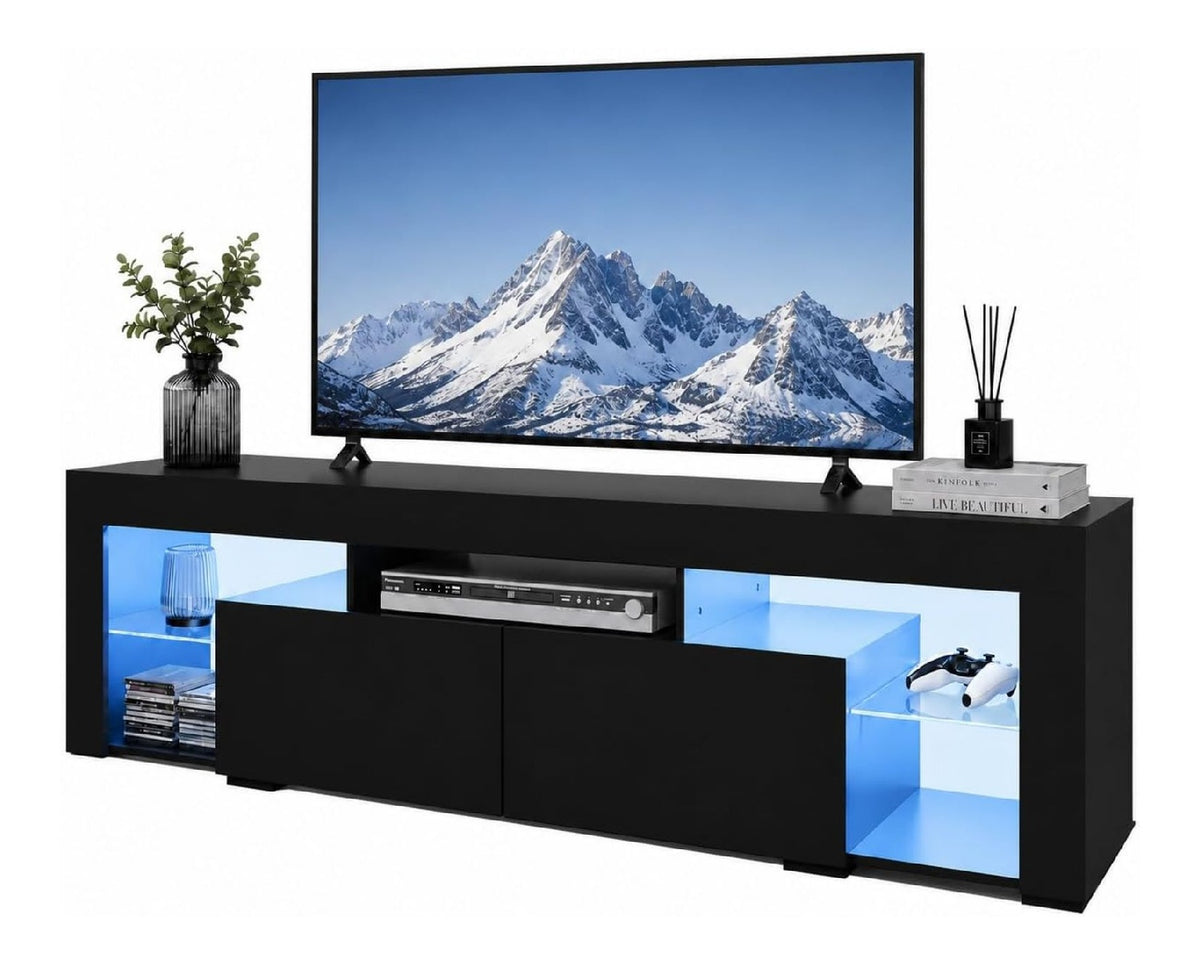 TV Schrank 160cm, Lowboard fur bis zu 70 Zoll, 20 Farben RGB, Schwarz