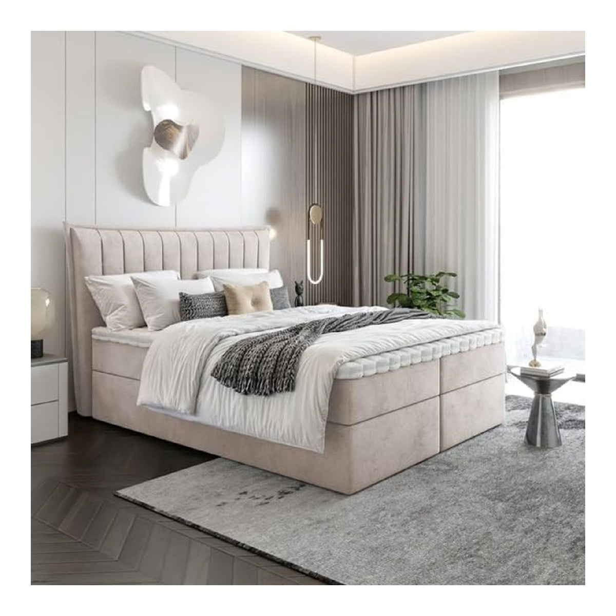 Bett Doppelbett Boxspringbett Luna ohne Topper + 2 Bettkasten, H3 (Beige : ITAKA 46, 180 x 200 cm)