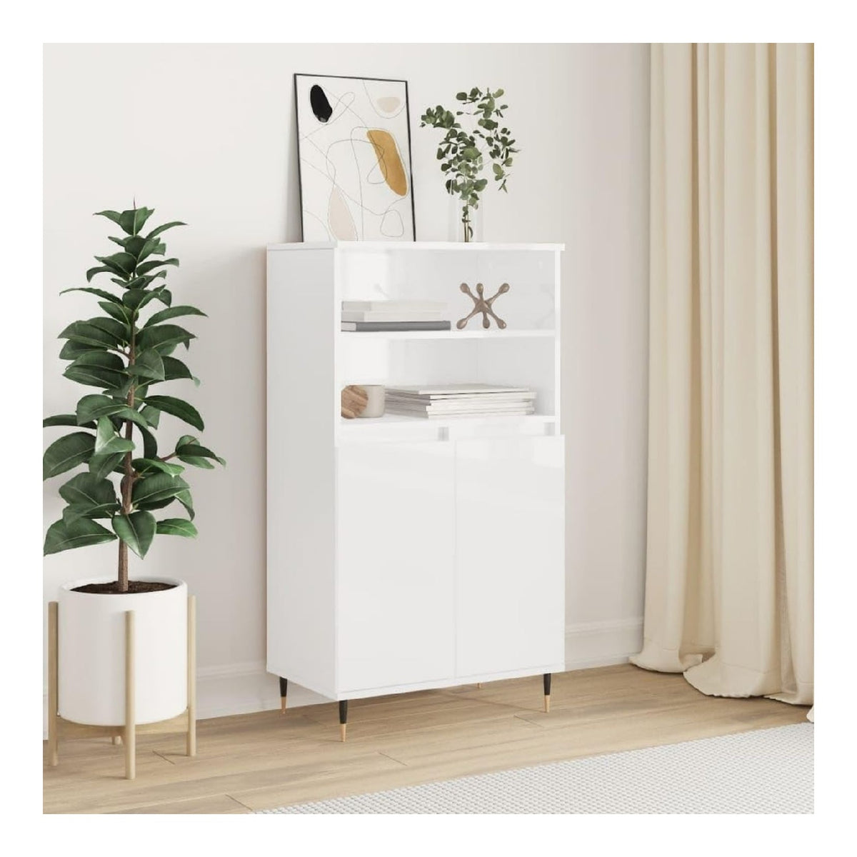 Schranke & Aufbewahrung-Buffets & Sideboards-Highboard Hochglanz Wei 60x36x110cm Holzwerkstoff