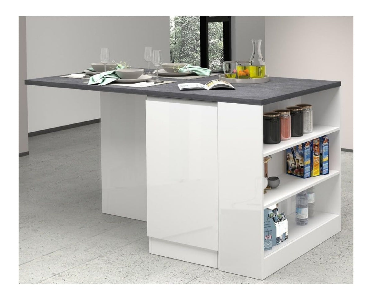 VE.CA Balance Kucheninsel mit Arbeitsplatte, 90 x 160 x 90 cm, hergestellt in Italien, modernes Kuchenmobel, ideal als Esstisch, wei glanzend/Report