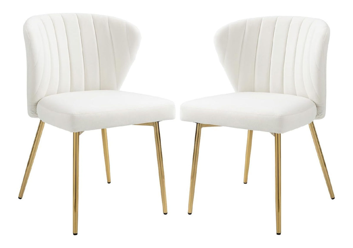 Esszimmerstuhle 2er Set, Polsterstuhl Esszimmer modern, Samt, Kuchenstuhl mit Ruckenlehne, Ergonomischer Stuhl mit goldenen Beinen,Esszimmerstuhl fur Wohnzimmer,Kuche,Schlafzimmer (Wei )