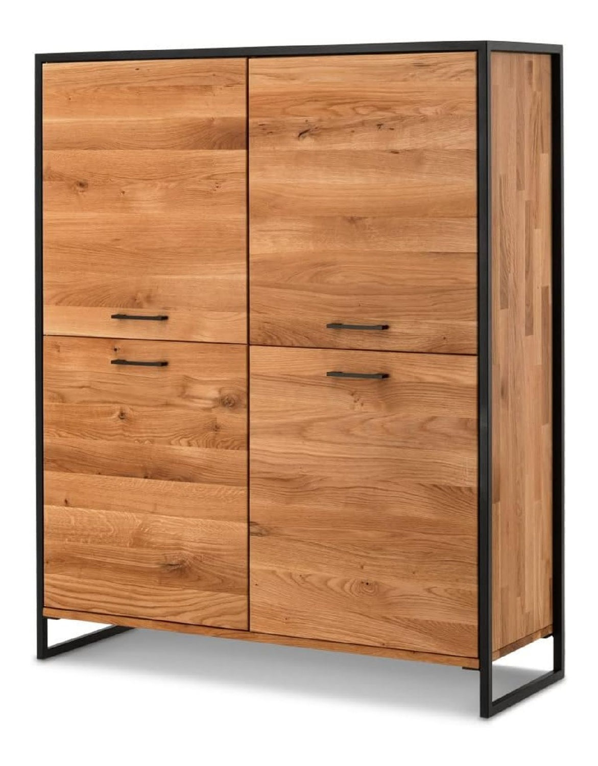 Highboard Eiche massiv geolt, mit umlaufendem Metallrahmen, B/H/T: ca. 115/138/39 cm