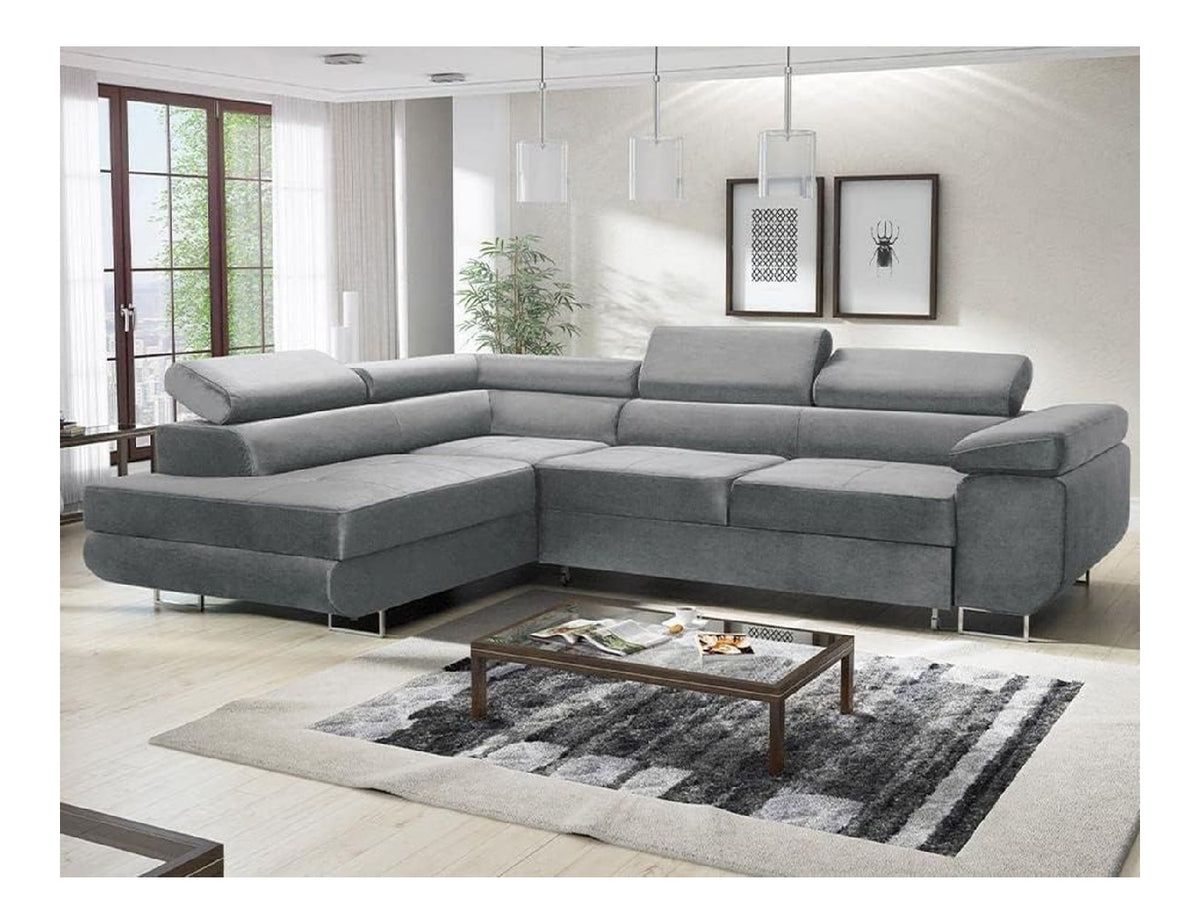 Avatar Velvet Ecksofa in L-Form 277 x 73 x 203 cm mit Schlaffunktion und Bettzeugbehalter - Schlafsofa mit Bettkasten - Eckcouch mit Stauraum - Rechts - Farbe: Monolith Grau (MO84)