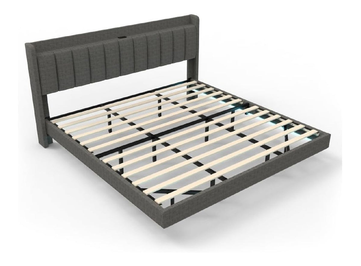 Home Deluxe LED Bett - 200 x 200 cm, Dunkelgrau Polsterbett mit Beleuchtung