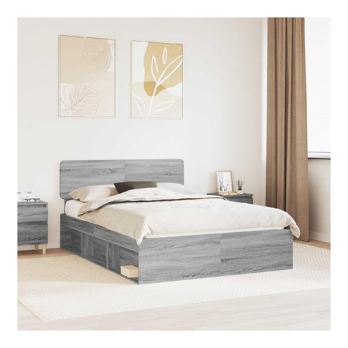 Bettrahmen Graues Sonoma 140x190 cm, Massives Kiefernholz, Modernes Bettgestell mit Lattenrost, Langlebiges Schlafzimmermobel fur Erwachsene