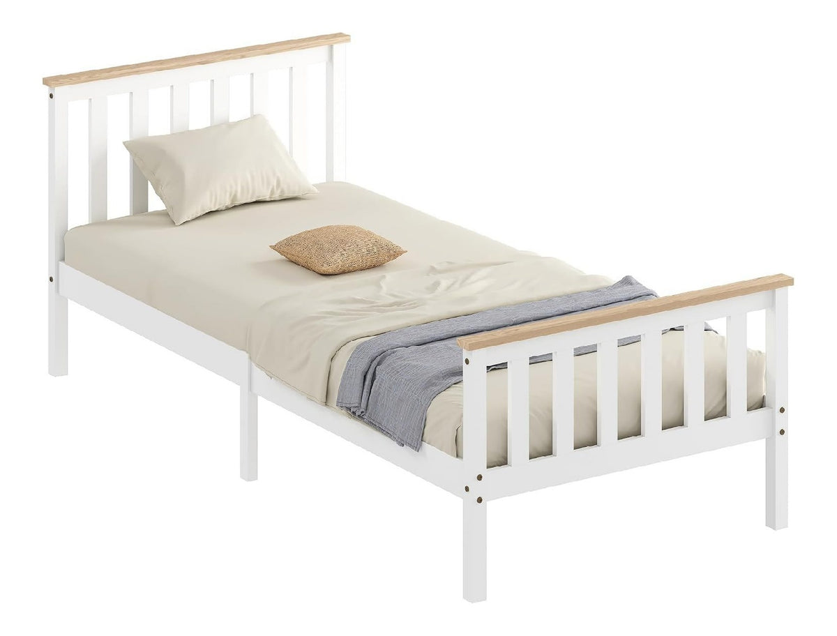 Bett 90 x 200 cm Einzelbett aus Holz mit Lattenrost Natur+Wei