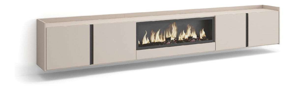 TV-Schrank, Lowboard fur Wohnzimmer und Esszimmer 315x50x35 cm Fur TV-Gerate bis zu 80' Elektrokamin XXL Hangend Moderner Stil Beige