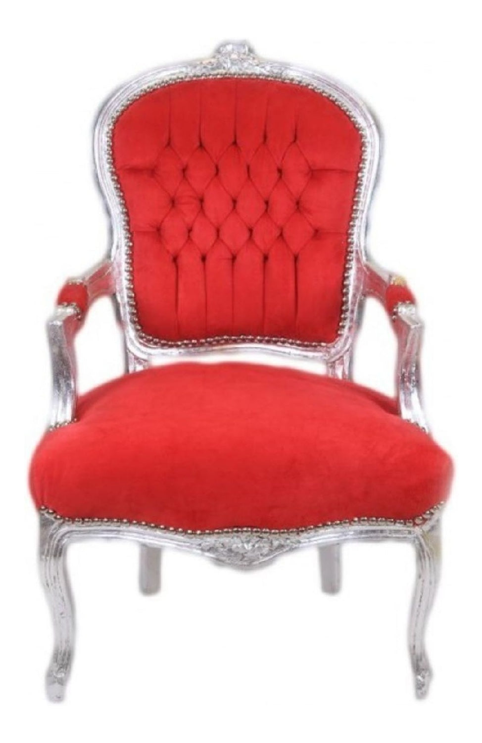 Barock Salon Stuhl Rot/Silber - Antik Design Mobel