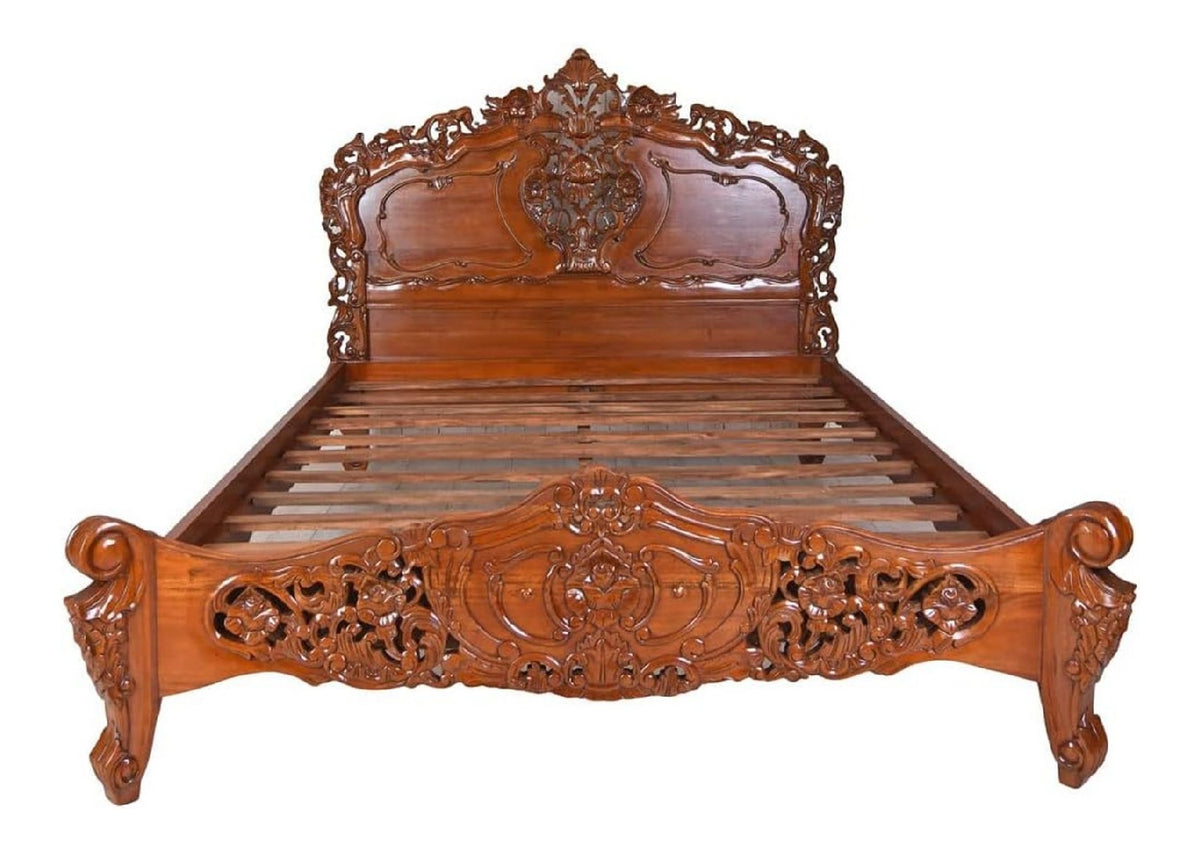 PALAZZO INT Franzosisches Himmelbett Sanssouci' - Massives Mahagoniholz, Barock-/Rokoko-Stil, handgearbeitete Schnitzereien inkl. Lattenrost, zerlegbar, fur Matratze 160 x 200 cm, Luxus Ehebett