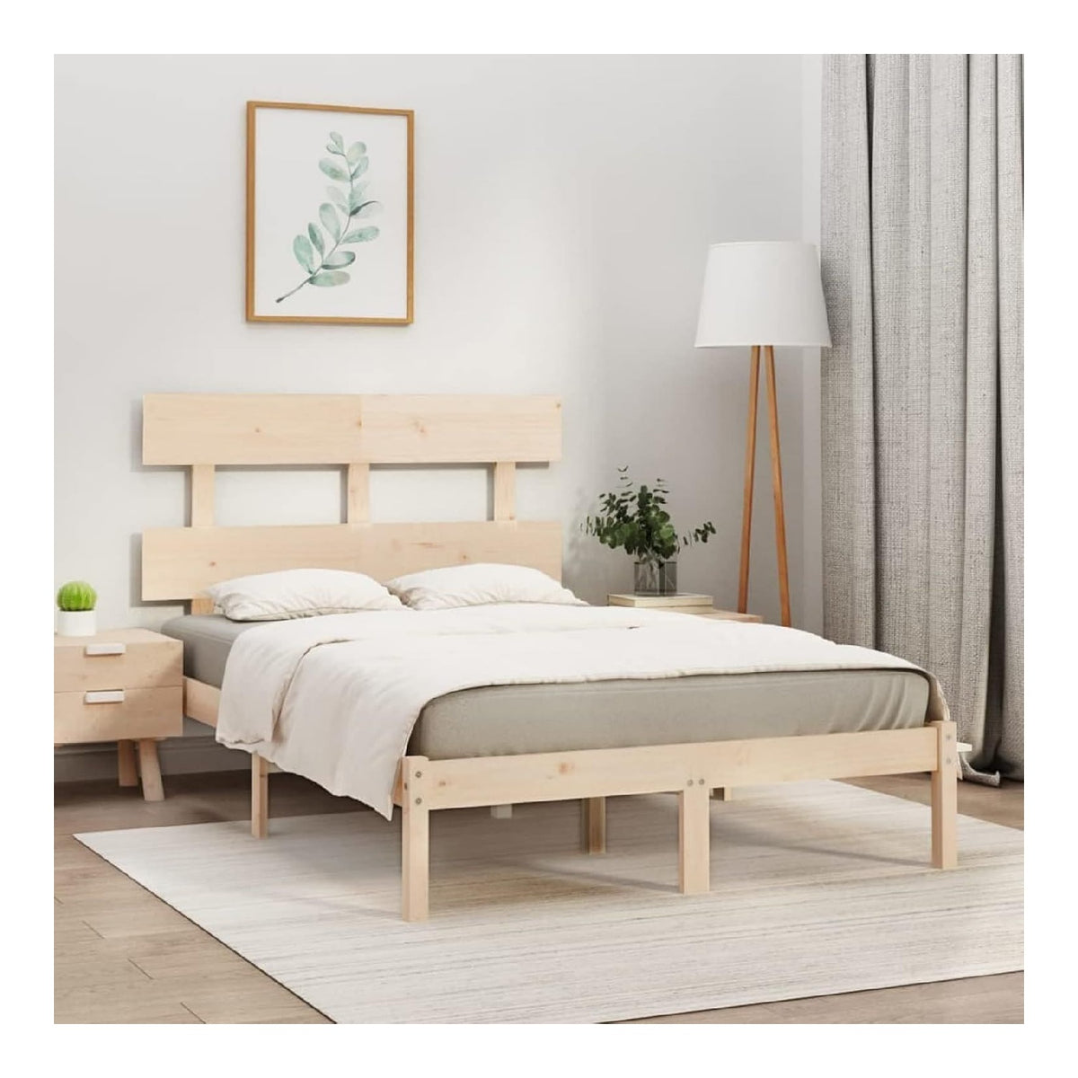 Massivholzbett mit Kopfteil Lattenrost Bettgestell Bett Holzbett Bettrahmen Schlafzimmerbett Schlafzimmermobel Massives Kiefernholz 160x200 cm