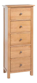 Hohe Kommode mit 5 Schubladen 45x32x110 cm Massivholz Eiche