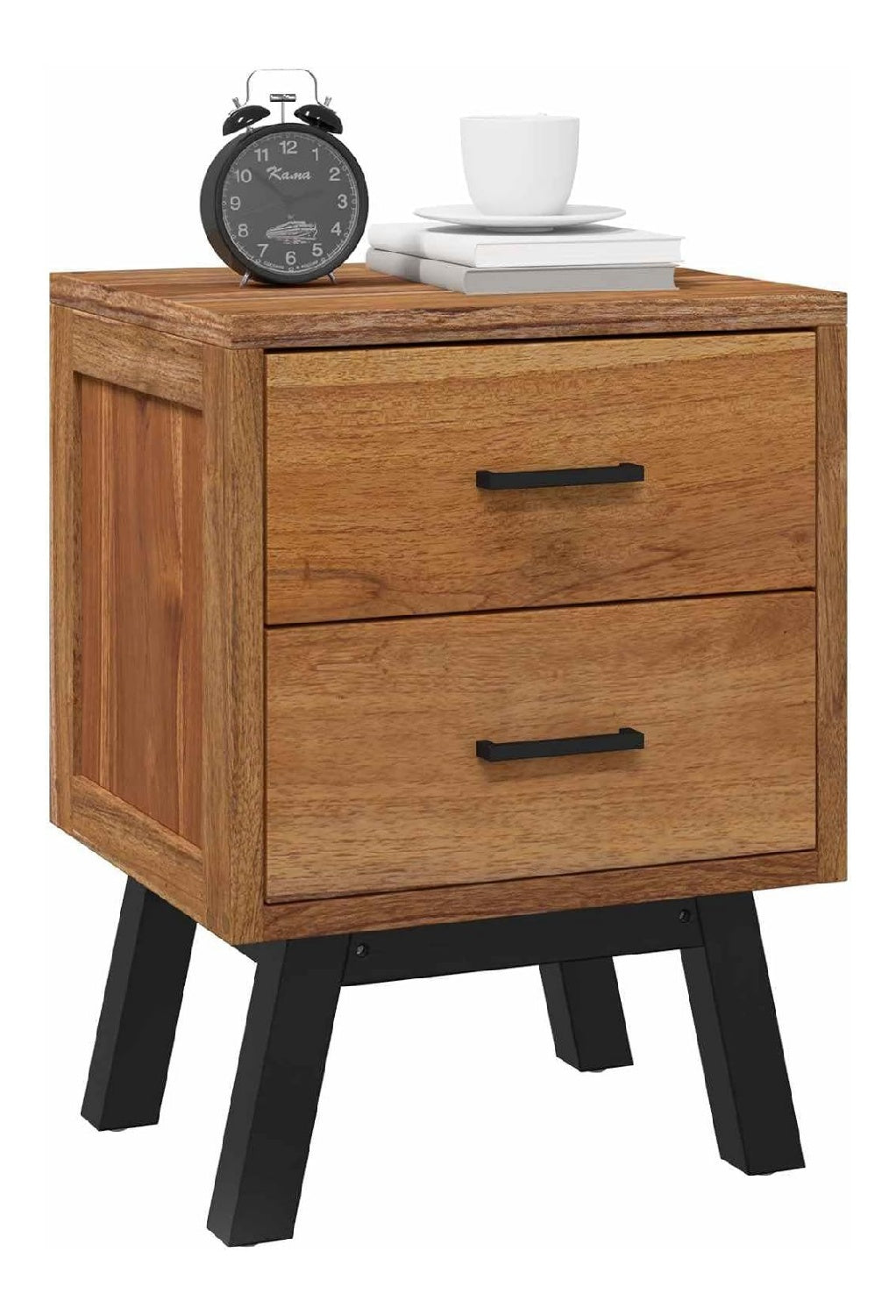 Nachttisch mit Schubladen Natur 40 x 35 x 55 cm Massivholz Teak