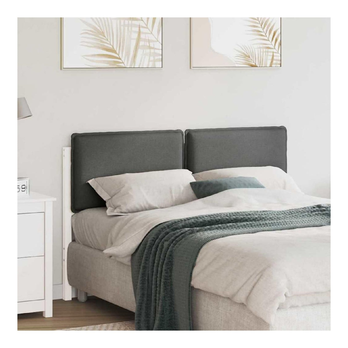 Gepolstertes Kopfteil fur Bett, Massivholz Kiefer Rahmen, 120 cm Queen Gro e, Wei und Hellgrau, Modernes Design, Langlebig und Einfach zu Reinigen