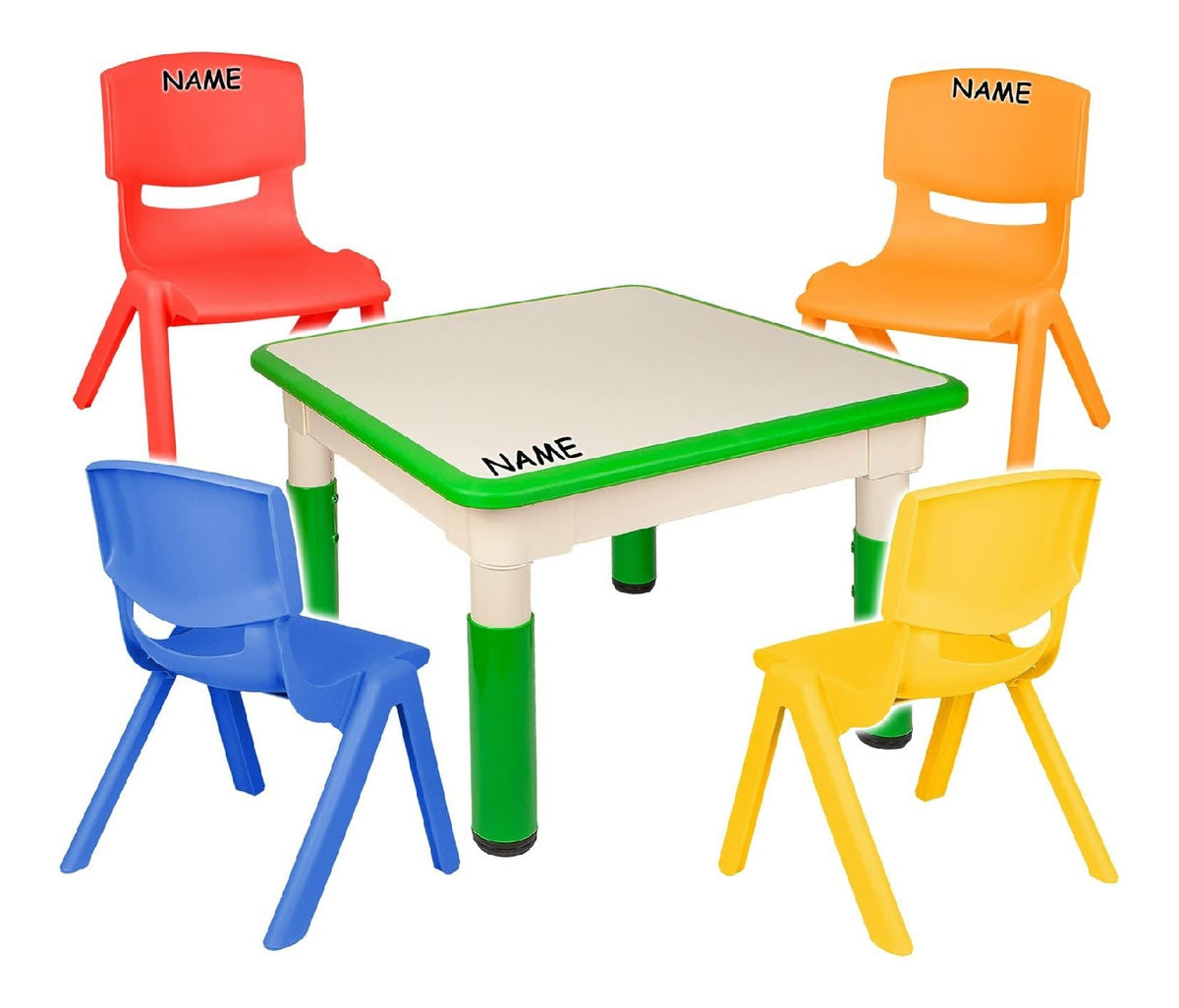 alles-meine.de GmbH Sitzgruppe fur Kinder - Tisch + 4 Kinderstuhle - Gro en & Farbwahl - grun - inkl. Name - hohenverstellbar - 1 bis 8 Jahre - Plastik - fur INNEN & AU EN - Kind..