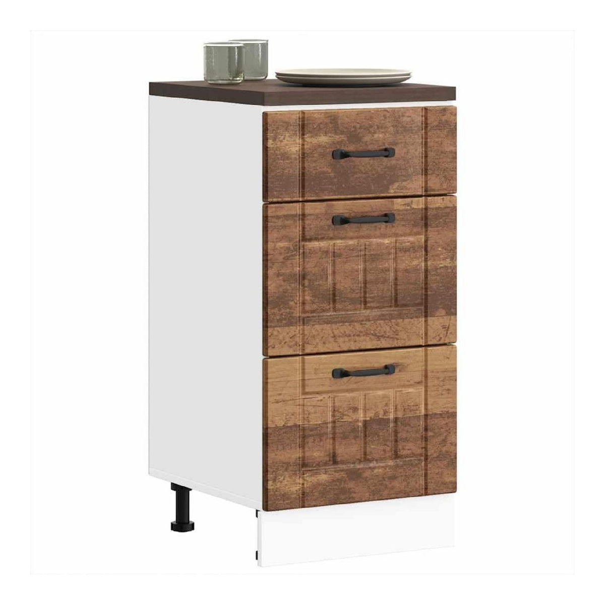 Kuchen-Unterschrank Lucca Altholz-Optik Holzwerkstoff mit verstellbaren Fu en fur mehr Stauraum in der Kuche, geeignet als Beistellschrank, Vorratsschrank, Sideboard oder Kommode