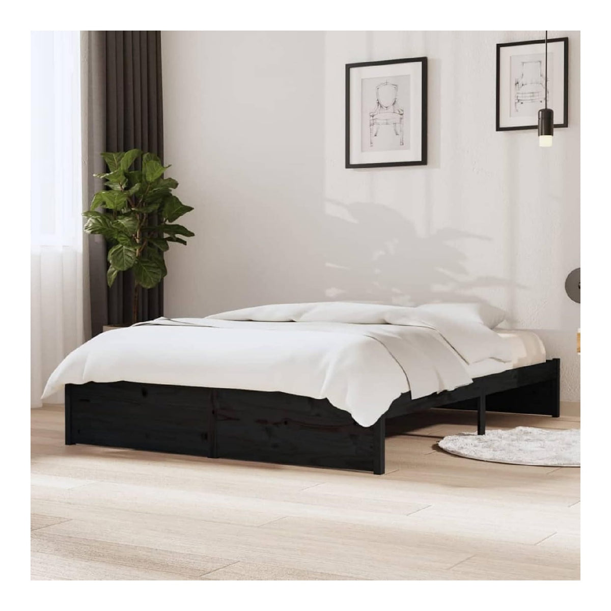 Bettgestell Holzbett Massivholzbett mit Latten Bettrahmen Einzelbett Jugendbett Schlafzimmermobel Betten Schwarz 140x190 cm