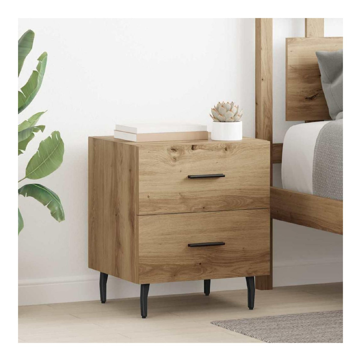 Nachttisch 2er Set, Artisan-Eiche, 40x35x47,5 cm, Holzwerkstoff, mit Schublade, Moderne Schlafzimmermobel, Stabiler Beistelltisch