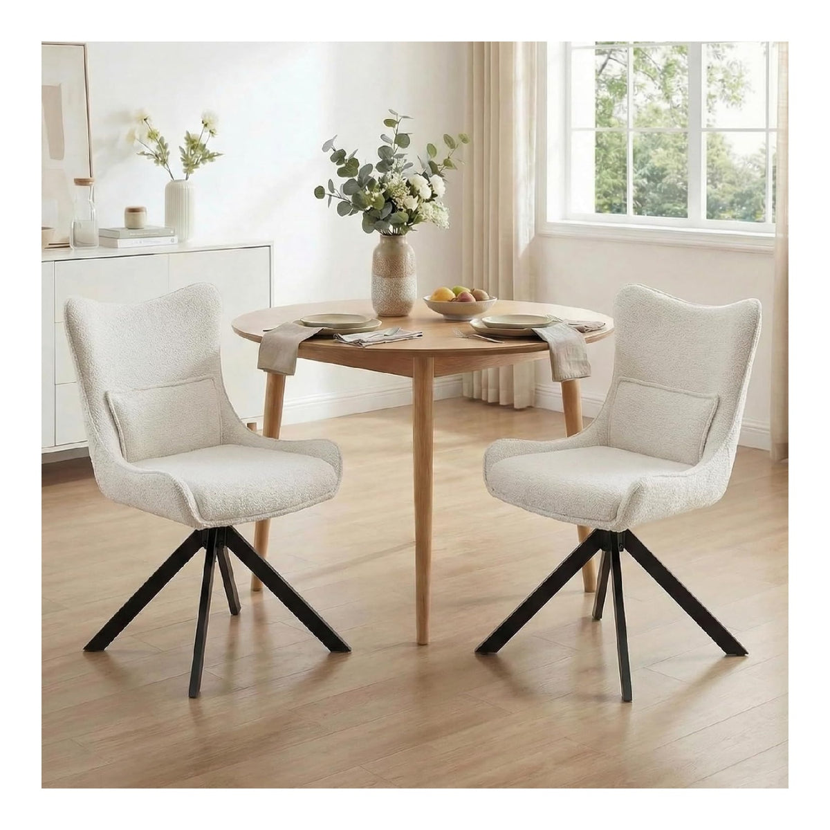 Esszimmerstuhle drehbar 2er Set, 360 Drehstuhl Esszimmer, Beige