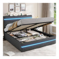 Bett 160x200 mit Hydraulischem Stauraum,Polsterbett mit LED-Kopfteil & Ladestation,Jugendbett mit Lattenrost fur 160x200 Matratze,Boxspringbett als Doppelbett,Dunkelgrau Leinen(ohne Matratze)