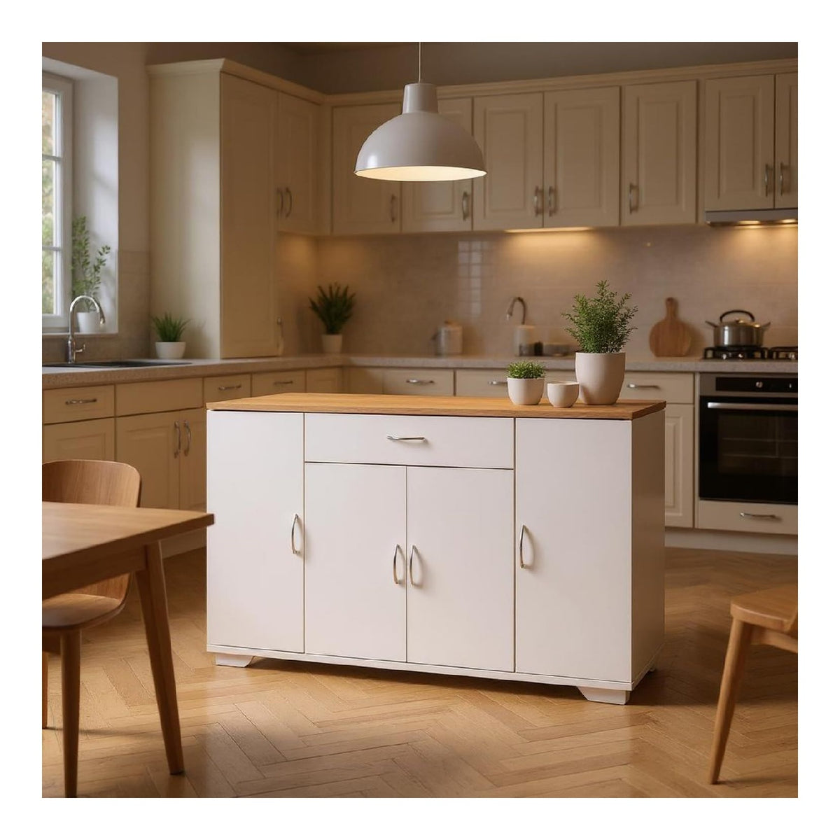 Wei e Kucheninsel, Modernes Design, MDF, Geraumige Lagerung, Elegante Kuche, Pflegeleicht, 110 cm Breite