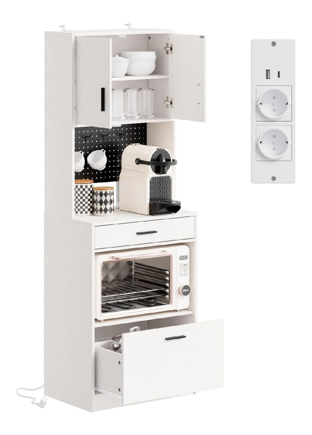 Kuchenschrank mit Steckdose und 2 USB-Anschlussen 60x40x170 cm Kuche
