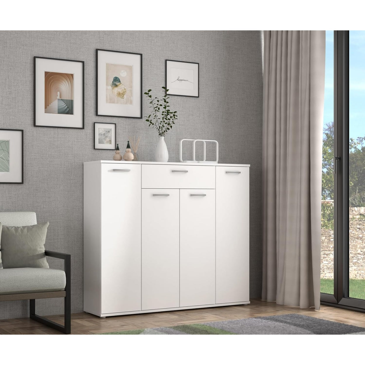 Sideboard mit 4 T¨¹ren und 1 Schublade aus Holzwerkstoff in Wei?, 139,3 ¡Á 120,7 ¡Á 34,1 cm