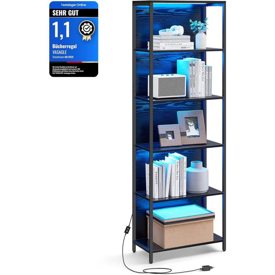 B¨¹cherregal mit 6 Ebenen und LED-Beleuchtung, 30,3 ¡Á 60 ¡Á 178,6 cm