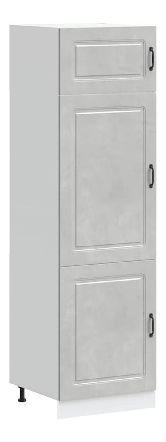 Kuchenschrank Kalmar Betongrau aus Holzwerkstoff mit verstellbaren Fu en 60 x 57 x 207 cm Hochschrank fur Kuche und Vorratsschrank mit viel Stauraum und pflegeleichter Oberflache