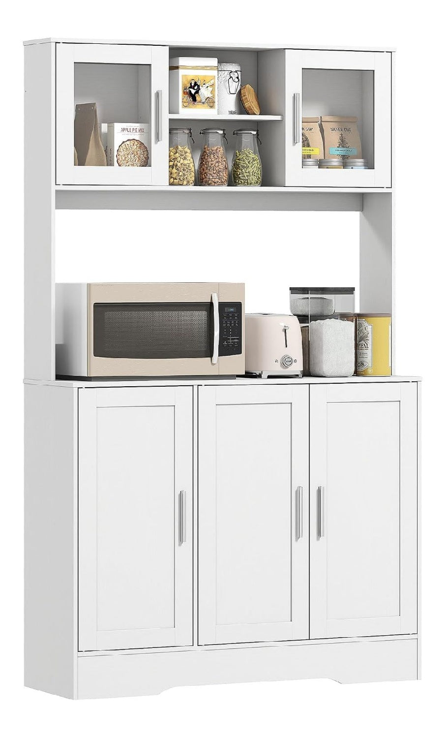 Kuchenschrank Hochschrank mit Arbeitsplatte mit Glasturen Wei