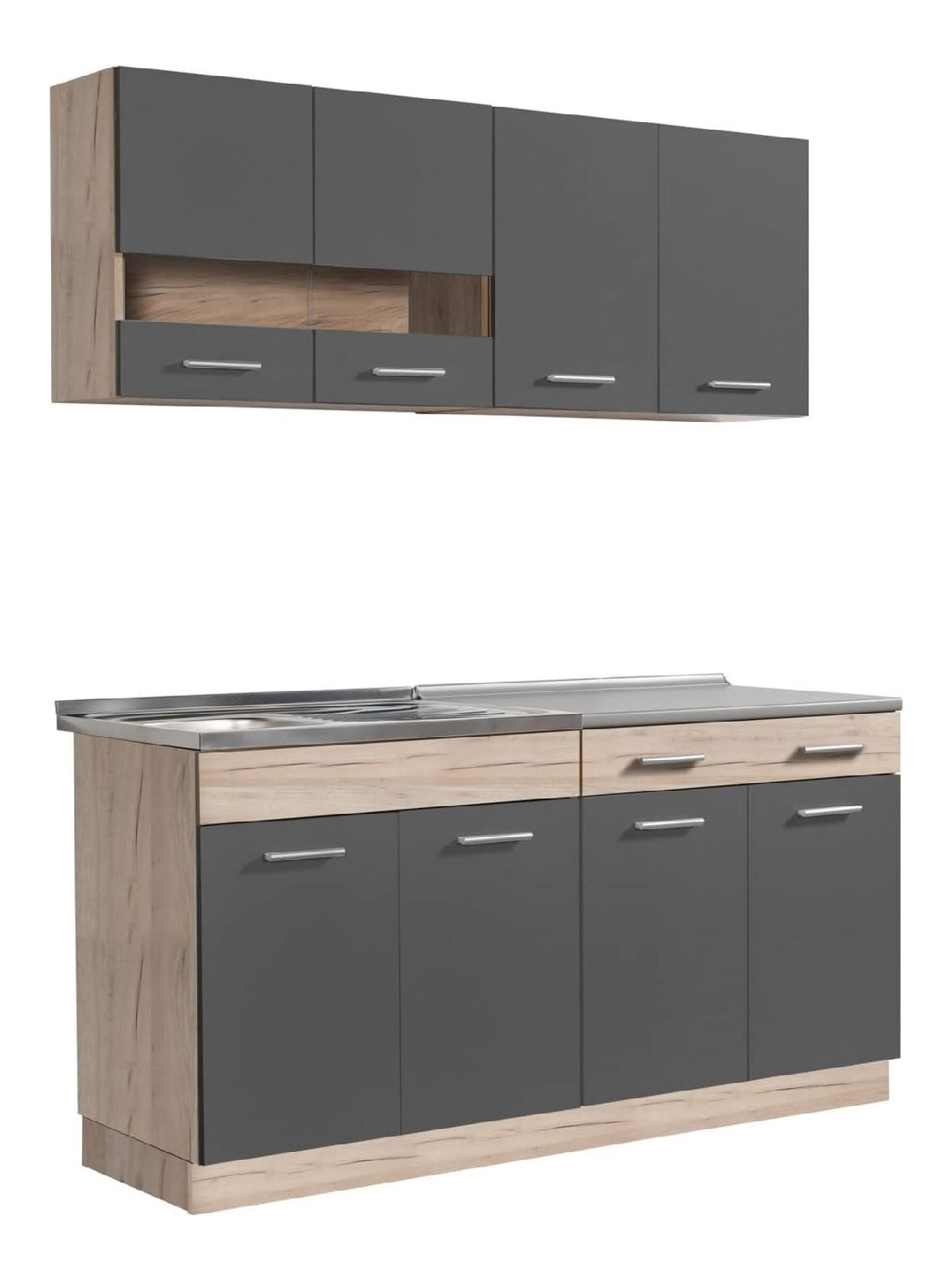 Kuchenzeile 160 cm ohne Gerate - Grau Eiche