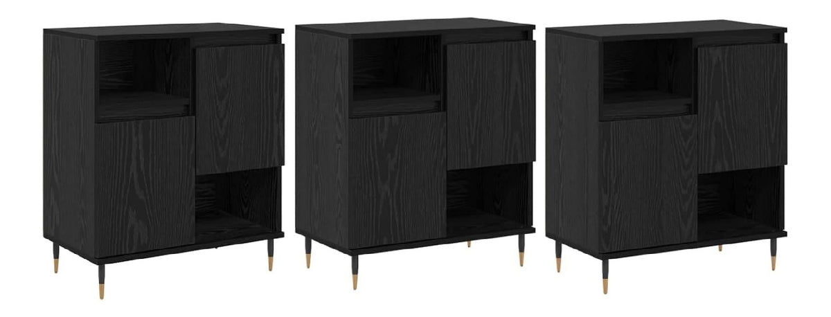 Sideboard 3er Set Schwarz Eichen-Optik Kommode Beistellschrank