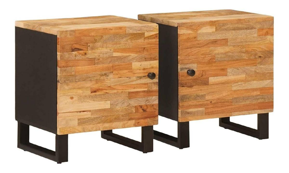 Nachttisch 2er Set Massivholz Mango Tisch Braun 40x33x46 cm