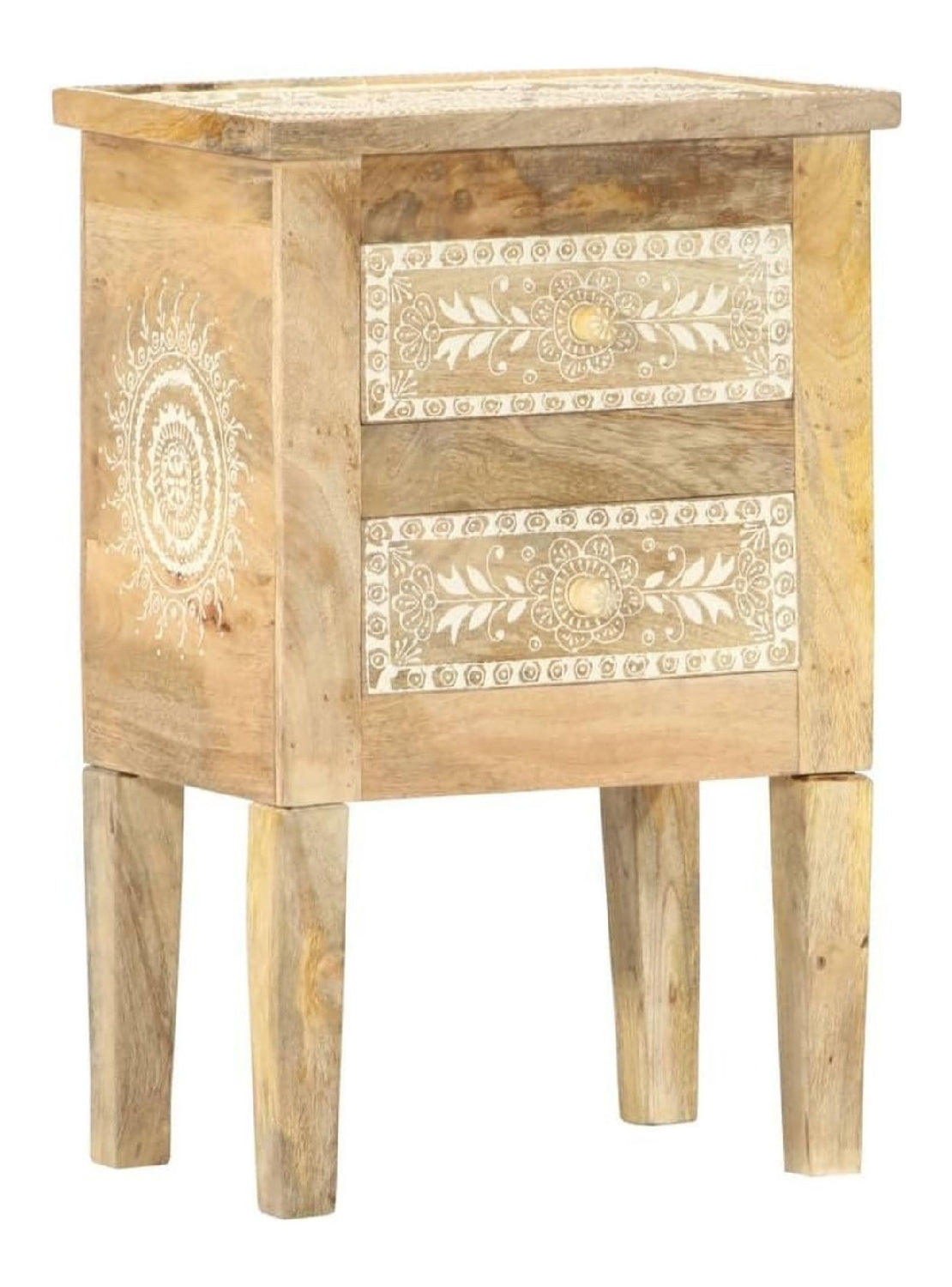Comodino Dipinto a Mano 40x30x60 cm in Legno Massello di Mango