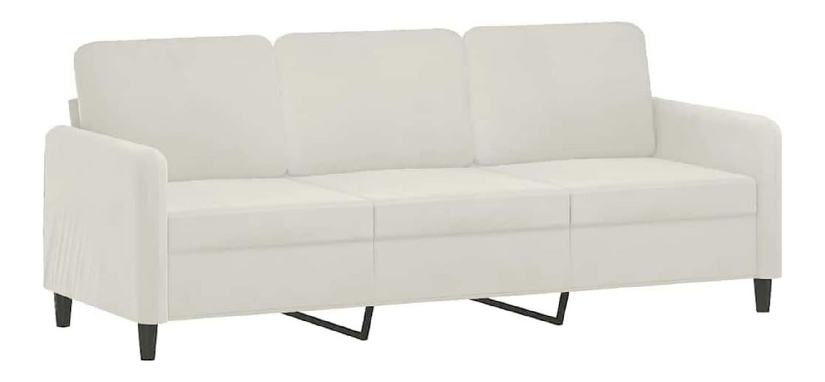 Samt 3-Sitzer-Sofa 198 x 77 x 80 cm Creme, Zusammenbau erforderlich, Sitztiefe 50 cm, Sitzhohe 41 cm, max. 110 kg pro Sitz, 29,75 kg