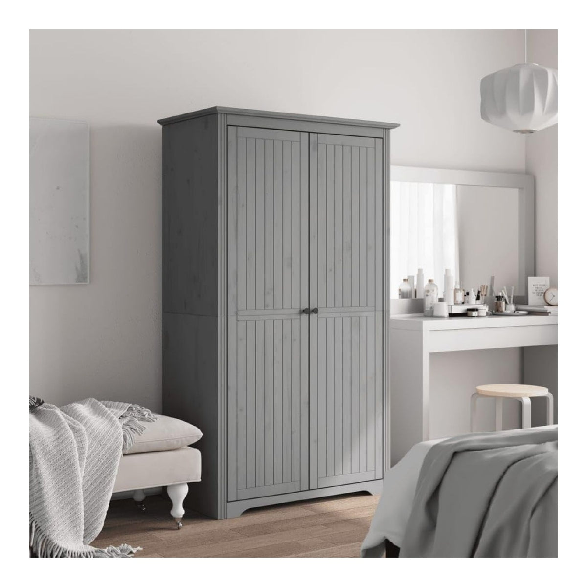 Hommdiy Kleiderschrank Garderobenschrank mit Kleiderstange Turen, Schlafzimmerschrank Schrank mit Stauraum, Holzschrank Flurschrank BODO Grau 99x53,5x173 cm Massivholz Kiefer
