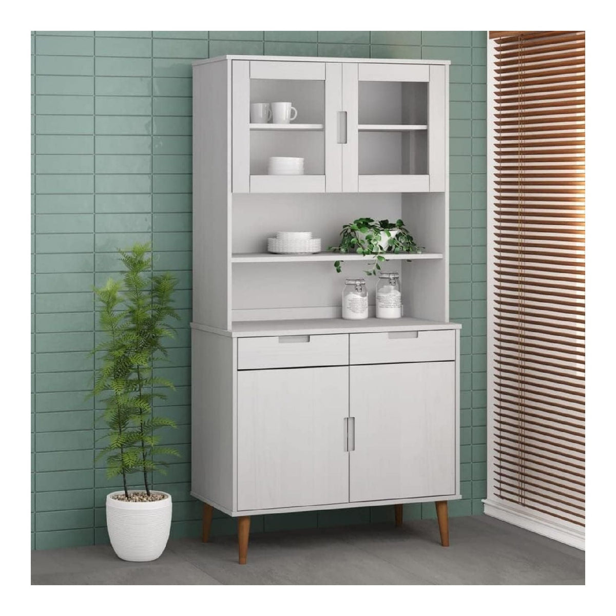 Kuchenschranke Buffetschranke Aufbewahrungsschranke Highboard-Oberteil MOLDE Wei 90x35x100 cm Massivholz Kiefer fur Kuche, Bad, Wohnzimmer oder Diele