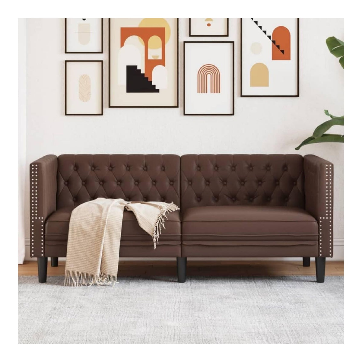 Chesterfield Sofa Polstersofa 2 Sitzer Sofa Braun Kunstleder