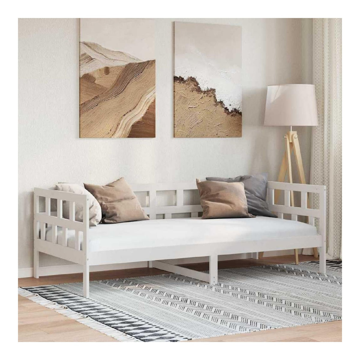 Tagesbett Wei Massivholz Kiefer 90x190 cm mit Lattenrost, Robustes Bettgestell fur Gaste- und Kinderzimmer, platzsparendes Schlafsofa mit rustikalem Charme und komfortablem Rahmen