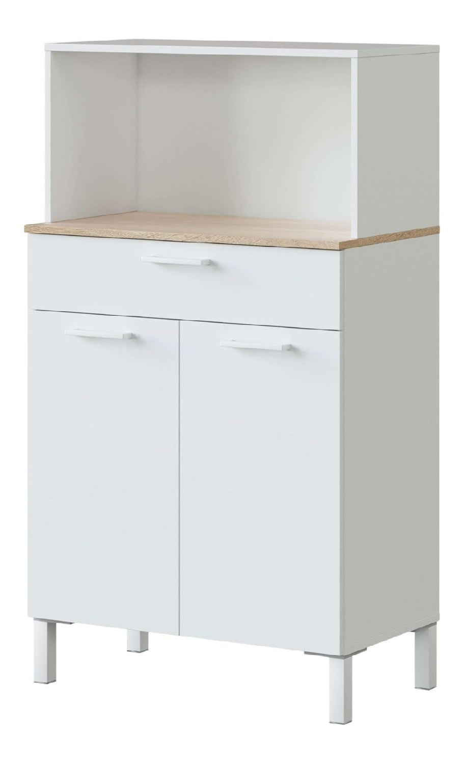 Habitdesig, Kuchenbeistellschrank mit 2 Turen und 1 Schublade - Mikrowellenschrank in Artik wei & kanadischer Eiche, platzsparender Kuchenschrank, Ma e: 72 x 126 x 40 cm (B x H x T), Modell Kira