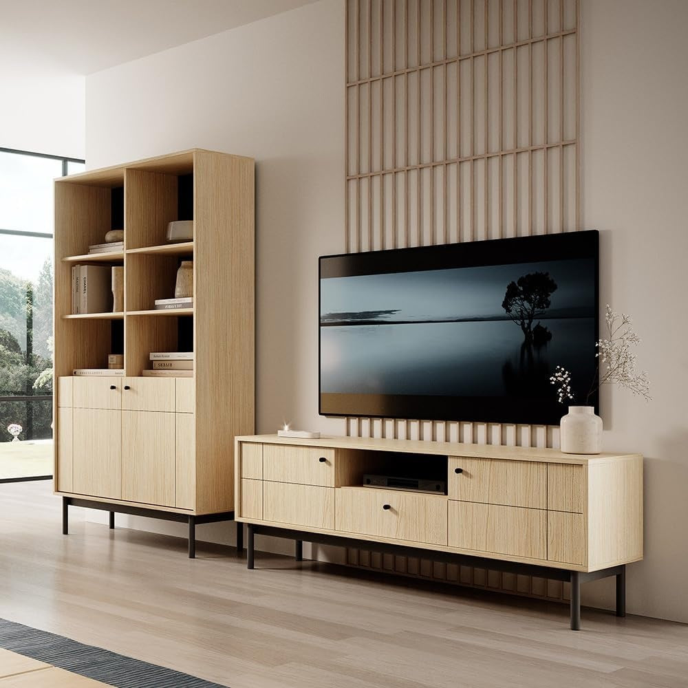 2-teilige Wohnwand mit TV-Lowboard in Eichenoptik
