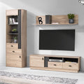 Wohnzimmerm?bel-Set mit Vitrine, TV-Lowboard und Wandregal in Eiche und Anthrazit