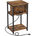 Schmaler Beistelltisch mit Ladestation, 2 Steckdosen und 2 USB-Anschl¨¹ssen, 30 ¡Á 34 ¡Á 58 cm, Rustikalbraun und Schwarz