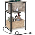 Beistelltisch mit Ladestation, 3 Ebenen, USB-Anschl¨¹ssen und Steckdosen, Greige