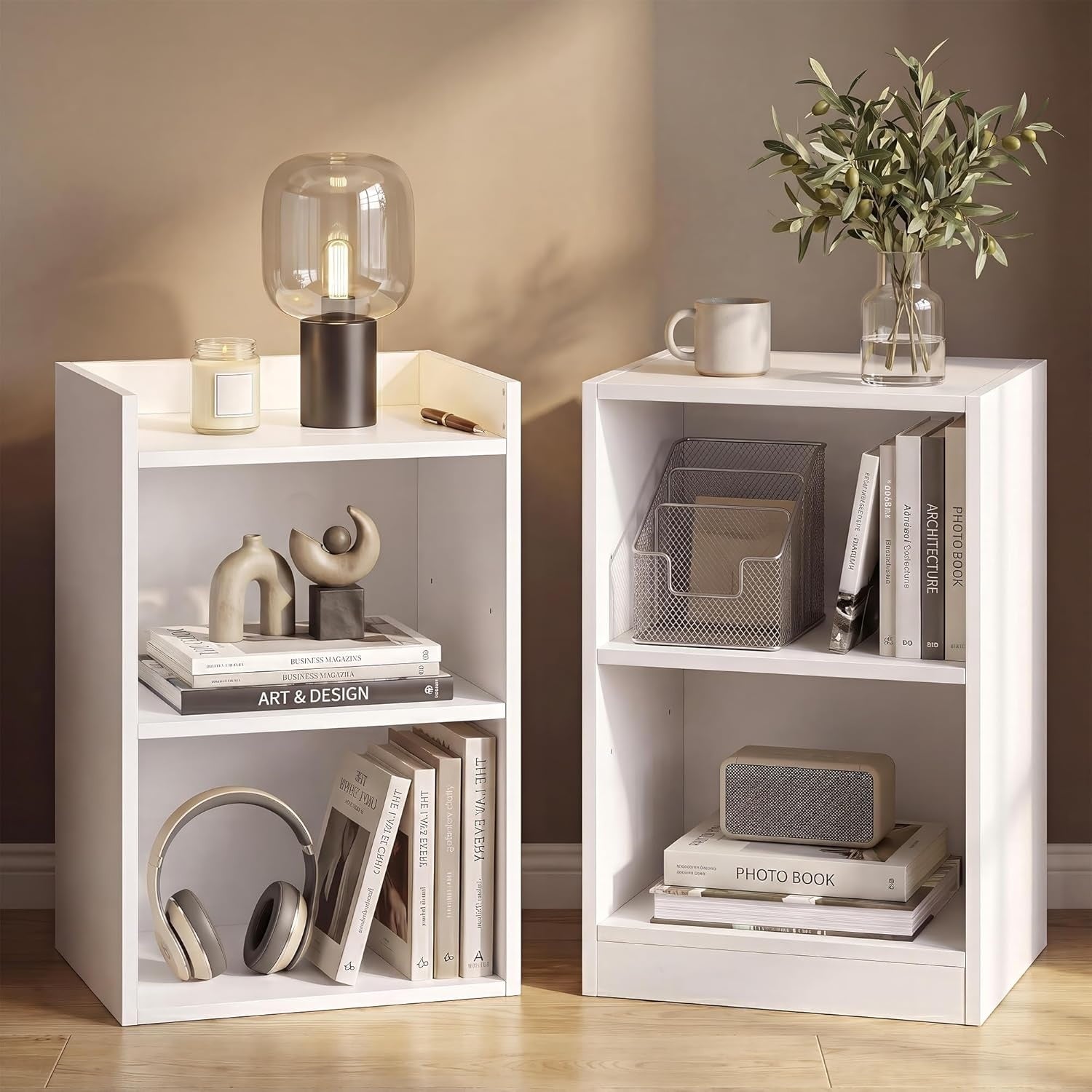 Nachttisch-Set mit offenen Fachern und verstellbarem Regal, 2er-Set, Wolkenwei?