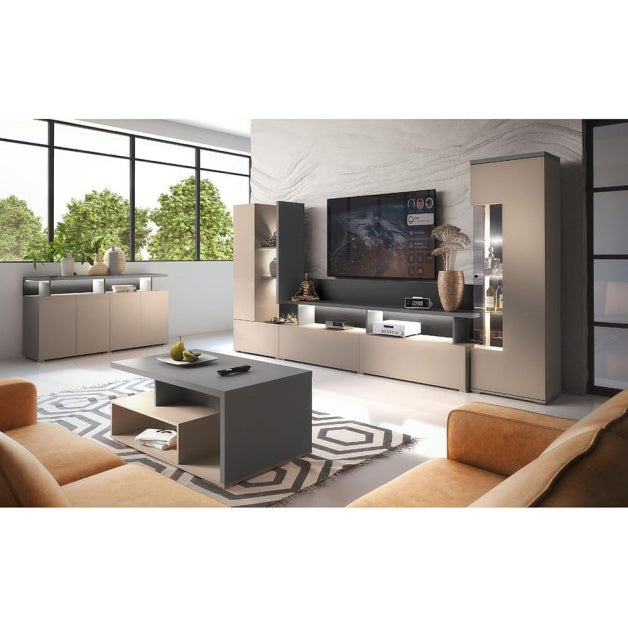 4-teiliges Wohnzimmerm?bel-Set mit LED-Beleuchtung in Beige und Anthrazit